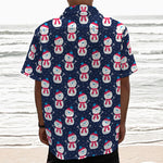 Cute Snowman Pattern Print Textured Short Sleeve Shirt