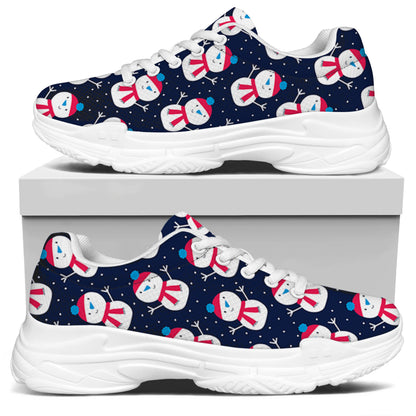 Cute Snowman Pattern Print White Chunky Shoes
