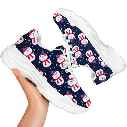 Cute Snowman Pattern Print White Chunky Shoes