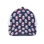 Cute Snowman Pattern Print White Mesh Trucker Cap