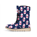 Cute Snowman Pattern Print Winter Boots