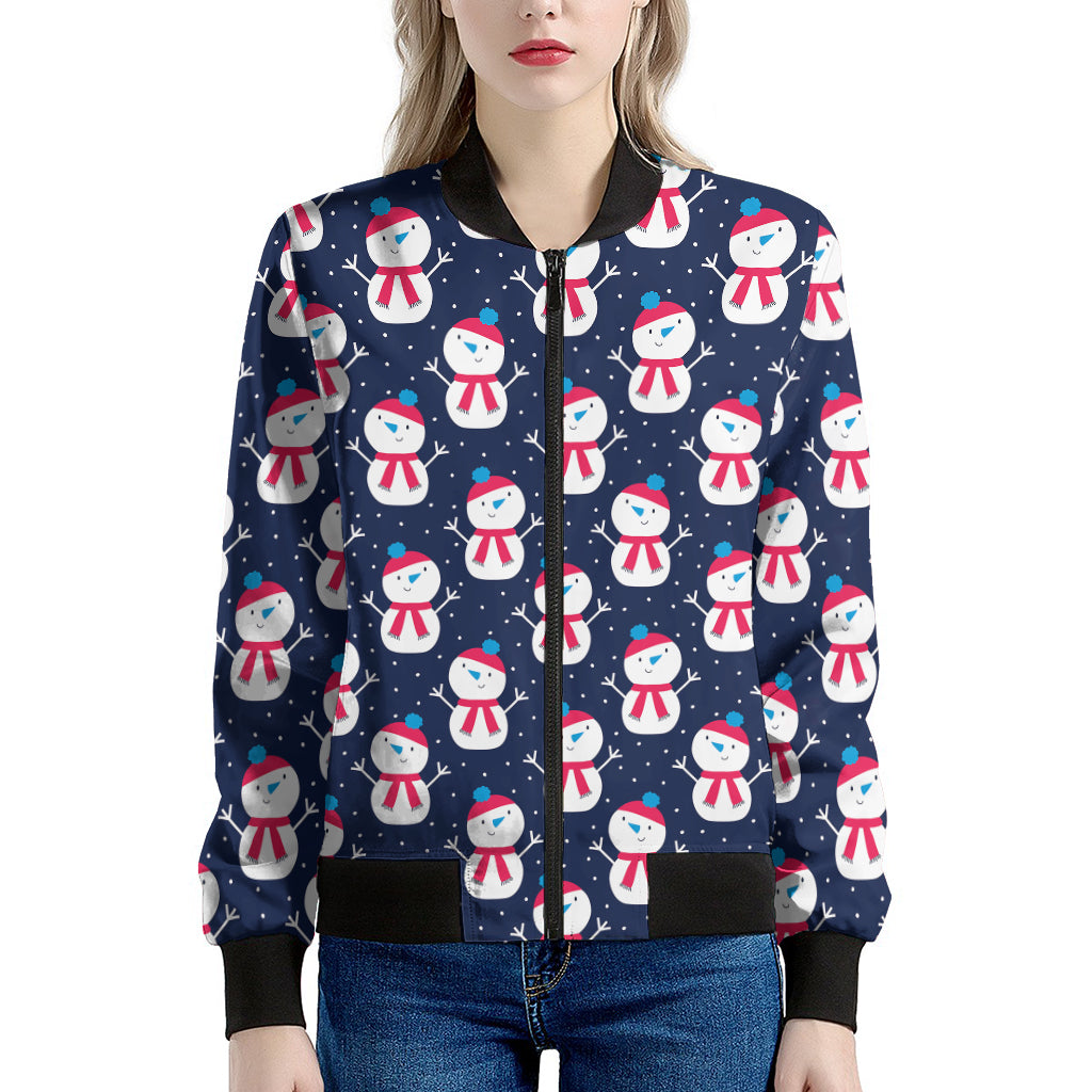 Cute Snowman Pattern Print Women's Bomber Jacket