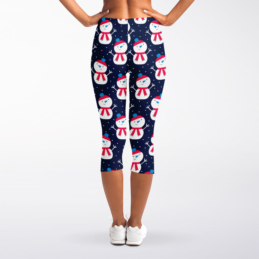 Cute Snowman Pattern Print Women's Capri Leggings