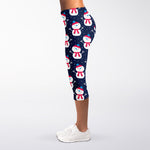 Cute Snowman Pattern Print Women's Capri Leggings