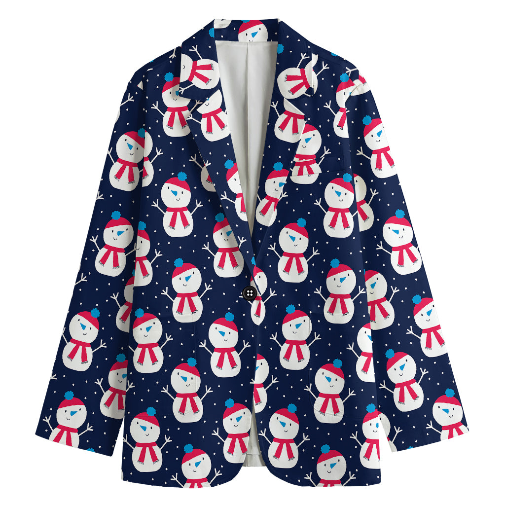 Cute Snowman Pattern Print Women's Cotton Blazer