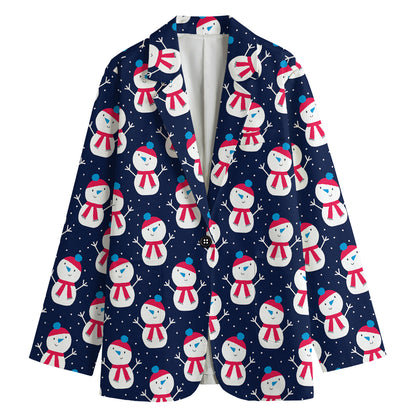 Cute Snowman Pattern Print Women's Cotton Blazer