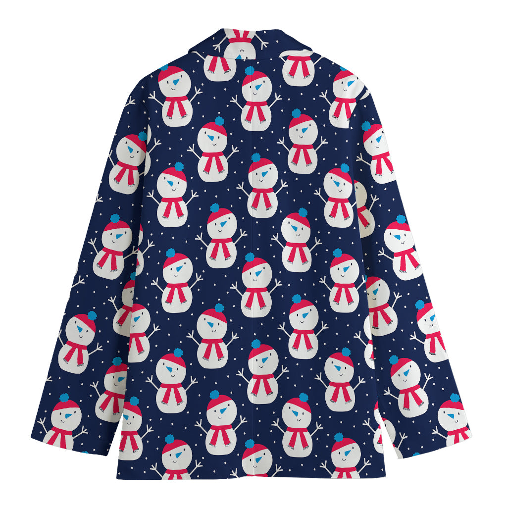 Cute Snowman Pattern Print Women's Cotton Blazer