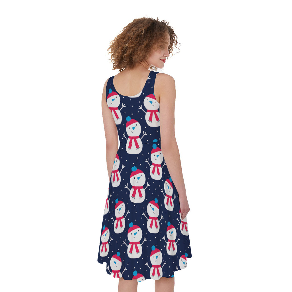 Cute Snowman Pattern Print Women's Sleeveless Dress