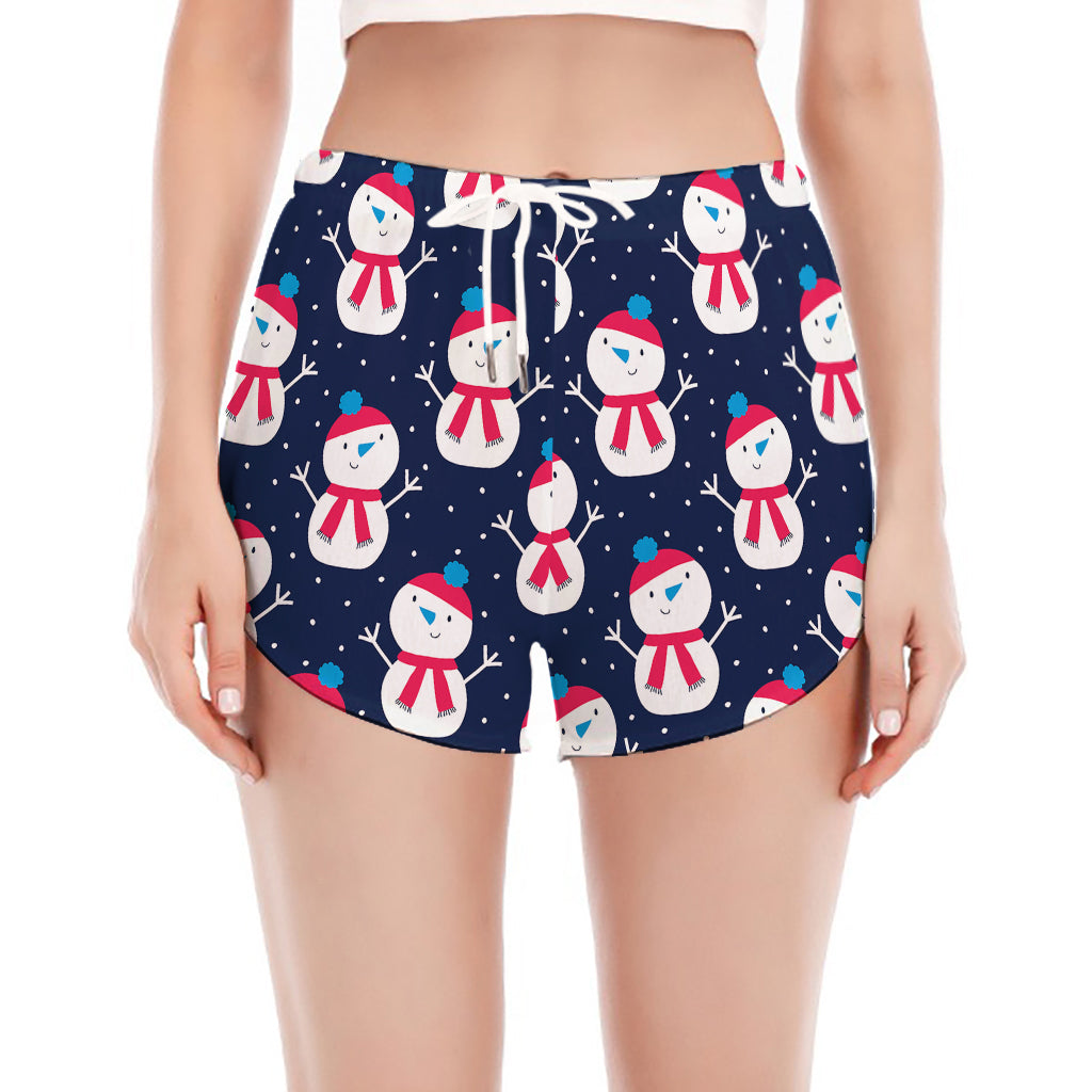 Cute Snowman Pattern Print Women's Split Running Shorts