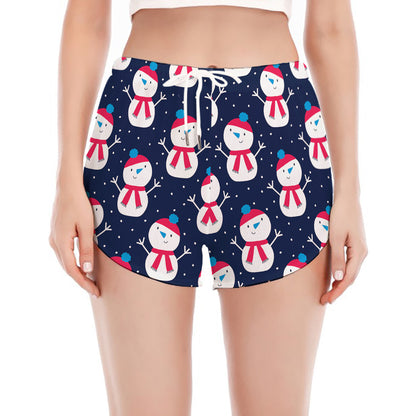Cute Snowman Pattern Print Women's Split Running Shorts