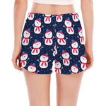 Cute Snowman Pattern Print Women's Split Running Shorts