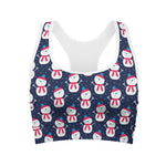 Cute Snowman Pattern Print Women's Sports Bra