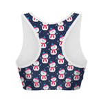 Cute Snowman Pattern Print Women's Sports Bra