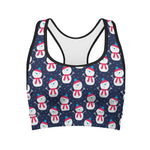 Cute Snowman Pattern Print Women's Sports Bra