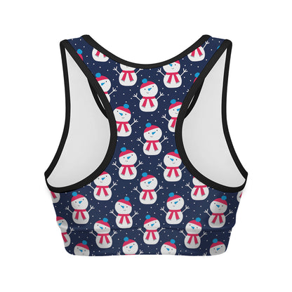 Cute Snowman Pattern Print Women's Sports Bra