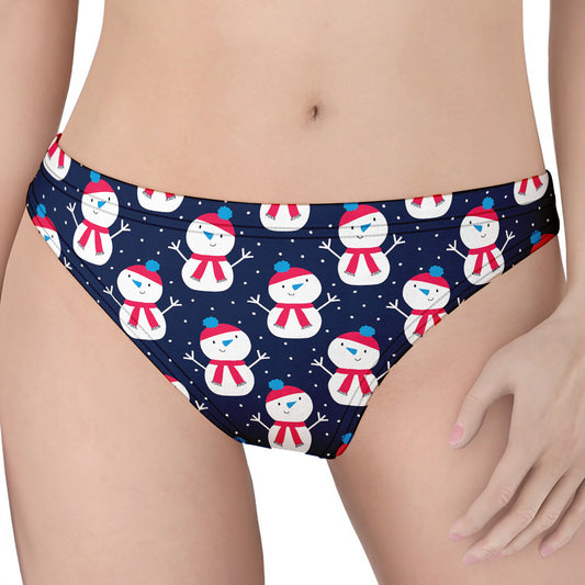 Cute Snowman Pattern Print Women's Thong