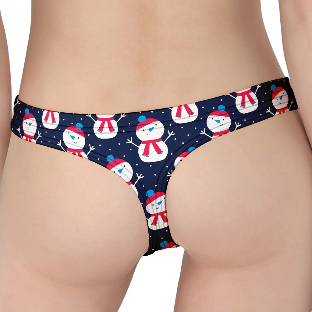Cute Snowman Pattern Print Women's Thong