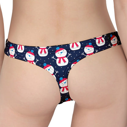Cute Snowman Pattern Print Women's Thong