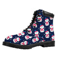 Cute Snowman Pattern Print Padded Collar Lace Up Boots