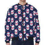 Cute Snowman Pattern Print Zip Sleeve Bomber Jacket