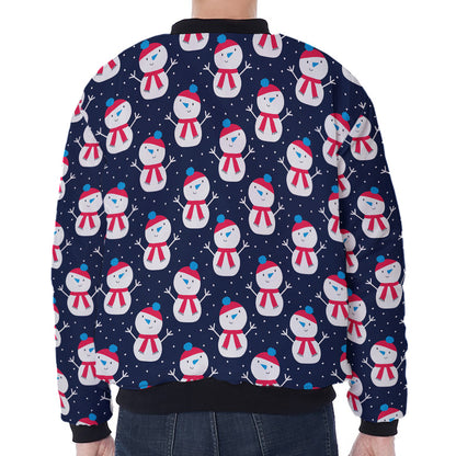 Cute Snowman Pattern Print Zip Sleeve Bomber Jacket