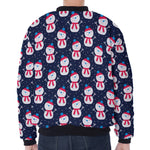 Cute Snowman Pattern Print Zip Sleeve Bomber Jacket