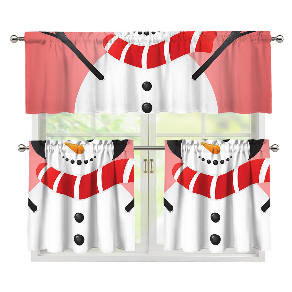 Cute Snowman Print 3 Piece Kitchen Curtains