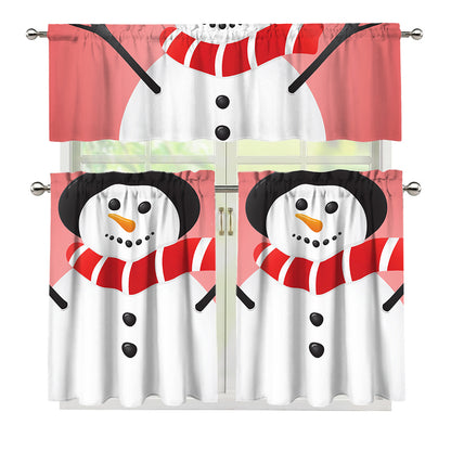 Cute Snowman Print 3 Piece Kitchen Curtains