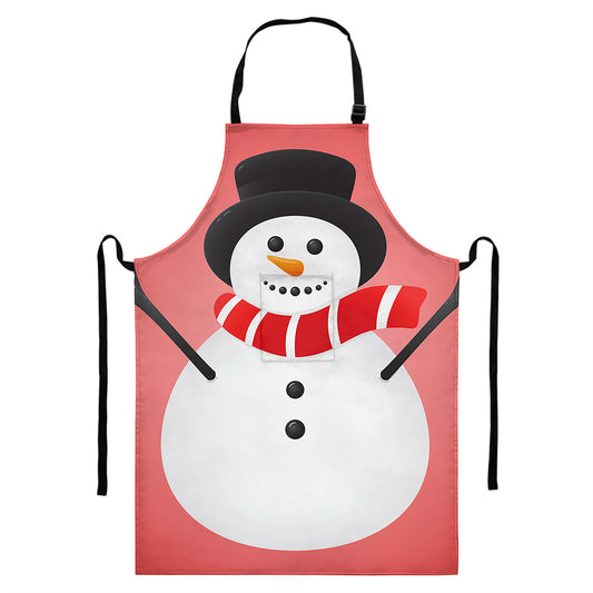 Cute Snowman Print Bib Apron With Pocket