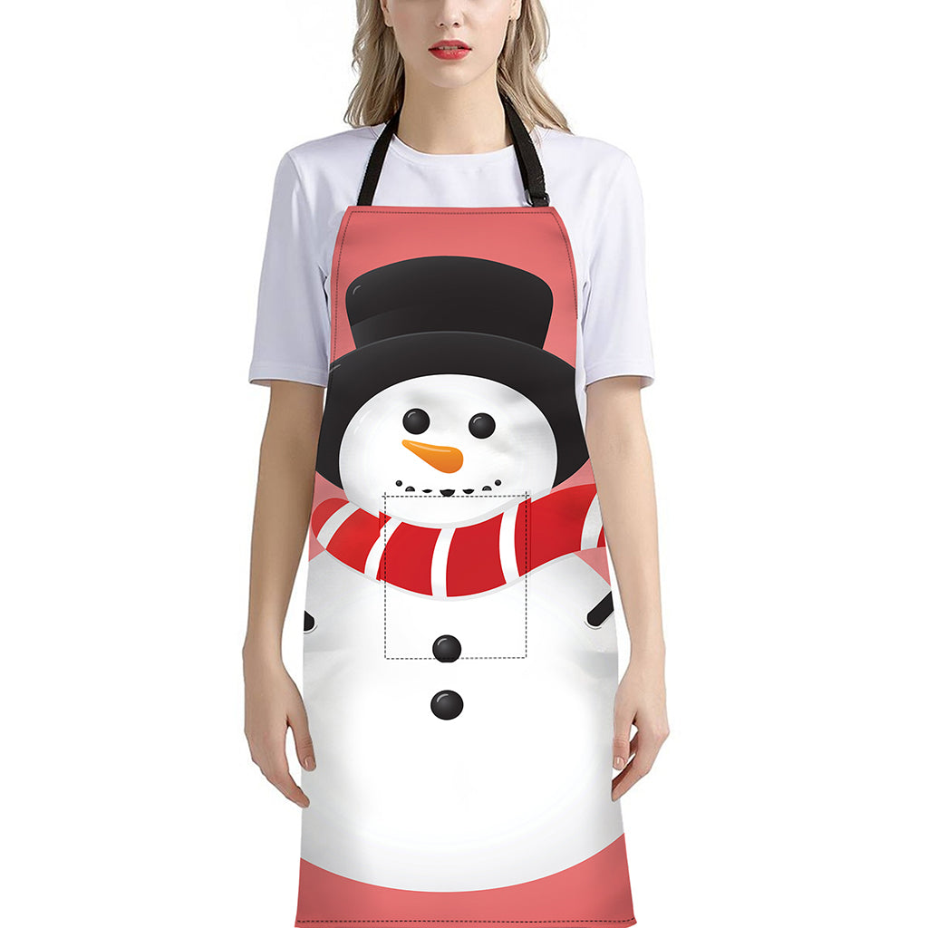 Cute Snowman Print Bib Apron With Pocket