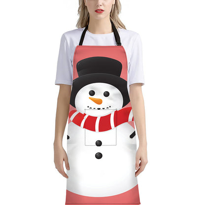 Cute Snowman Print Bib Apron With Pocket
