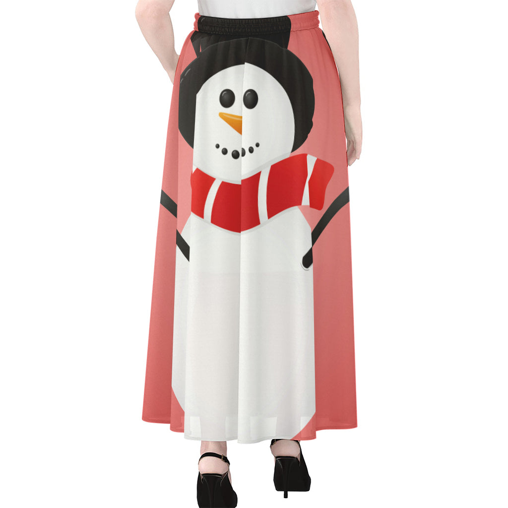 Cute Snowman Print Chiffon Maxi Skirt