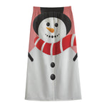 Cute Snowman Print Cotton Front Slit Maxi Skirt