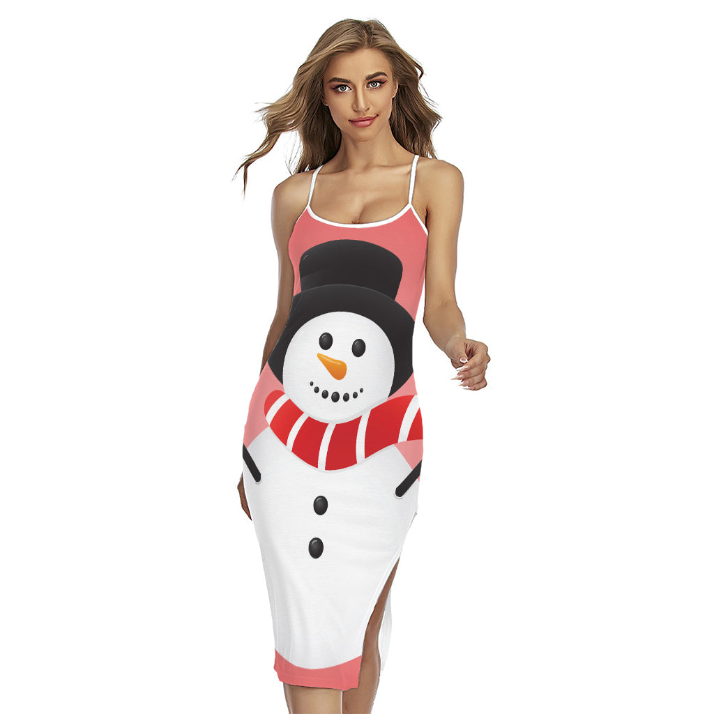 Cute Snowman Print Cross Back Cami Dress