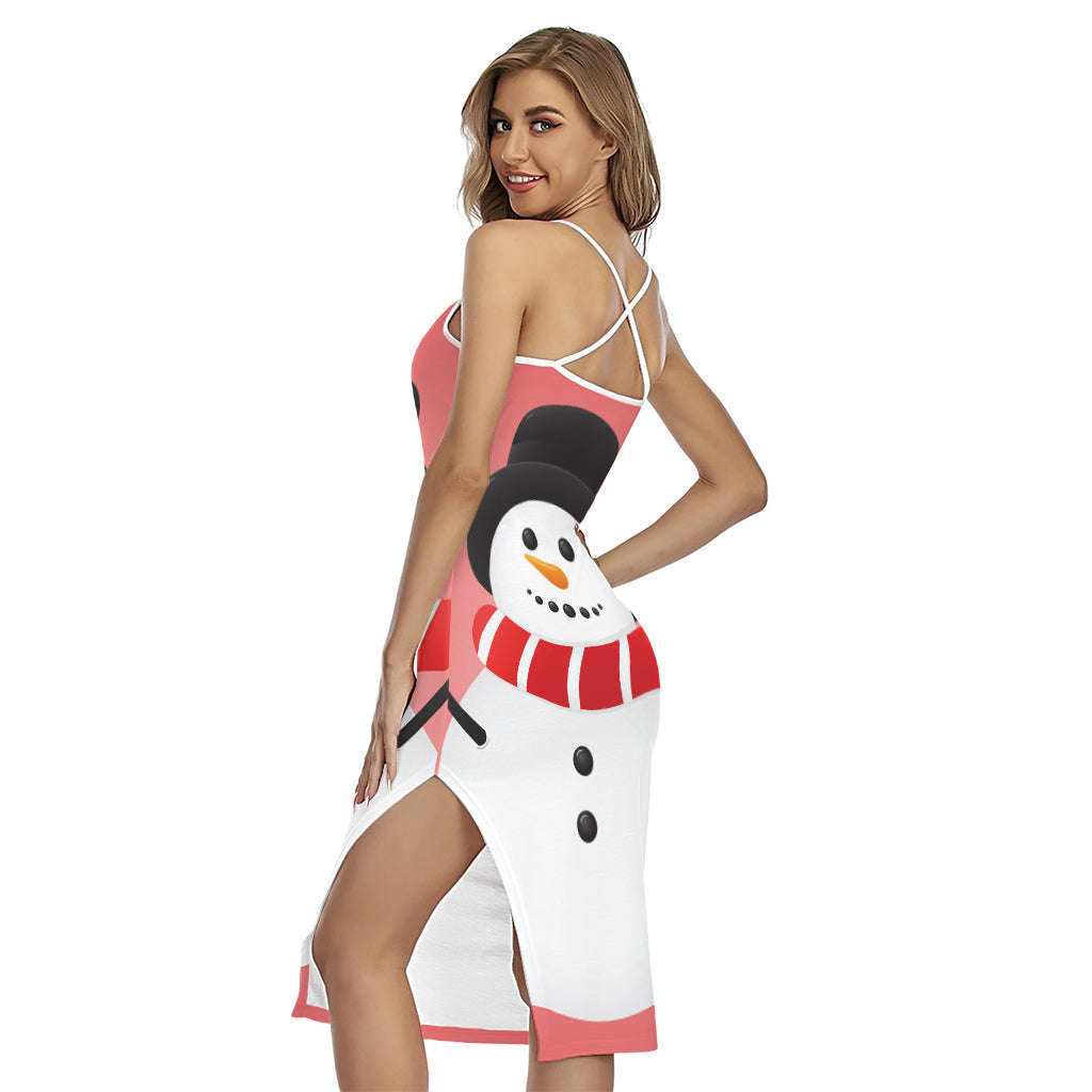 Cute Snowman Print Cross Back Cami Dress