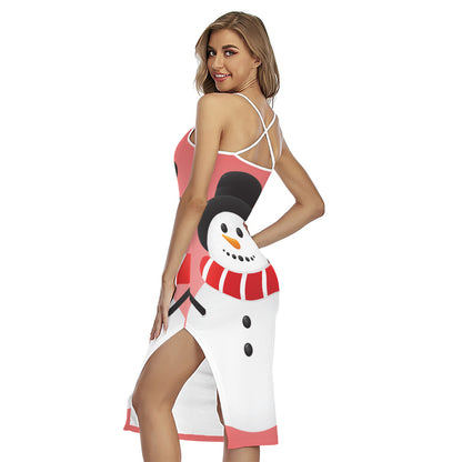Cute Snowman Print Cross Back Cami Dress