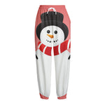 Cute Snowman Print Fleece Lined Knit Pants