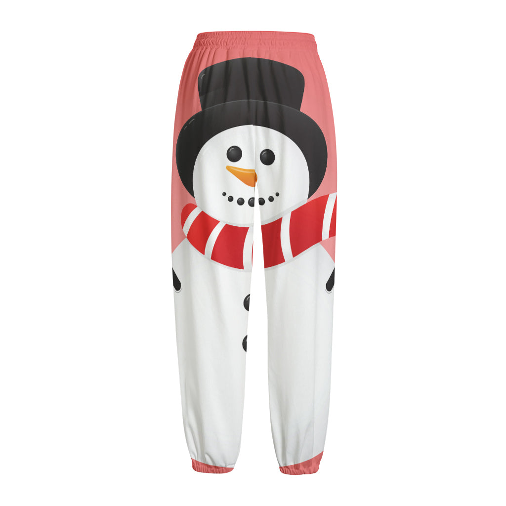 Cute Snowman Print Fleece Lined Knit Pants
