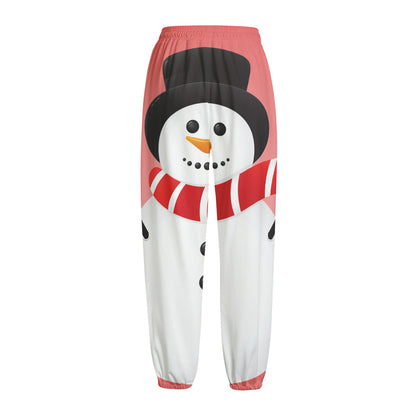 Cute Snowman Print Fleece Lined Knit Pants