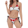 Cute Snowman Print Halter Scoop Tie Side Bikini