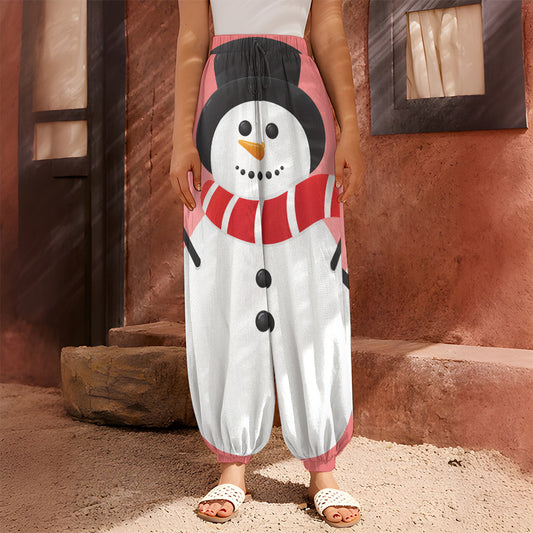 Cute Snowman Print Harem Pants