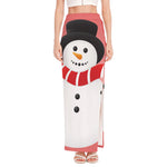 Cute Snowman Print High Slit Maxi Skirt