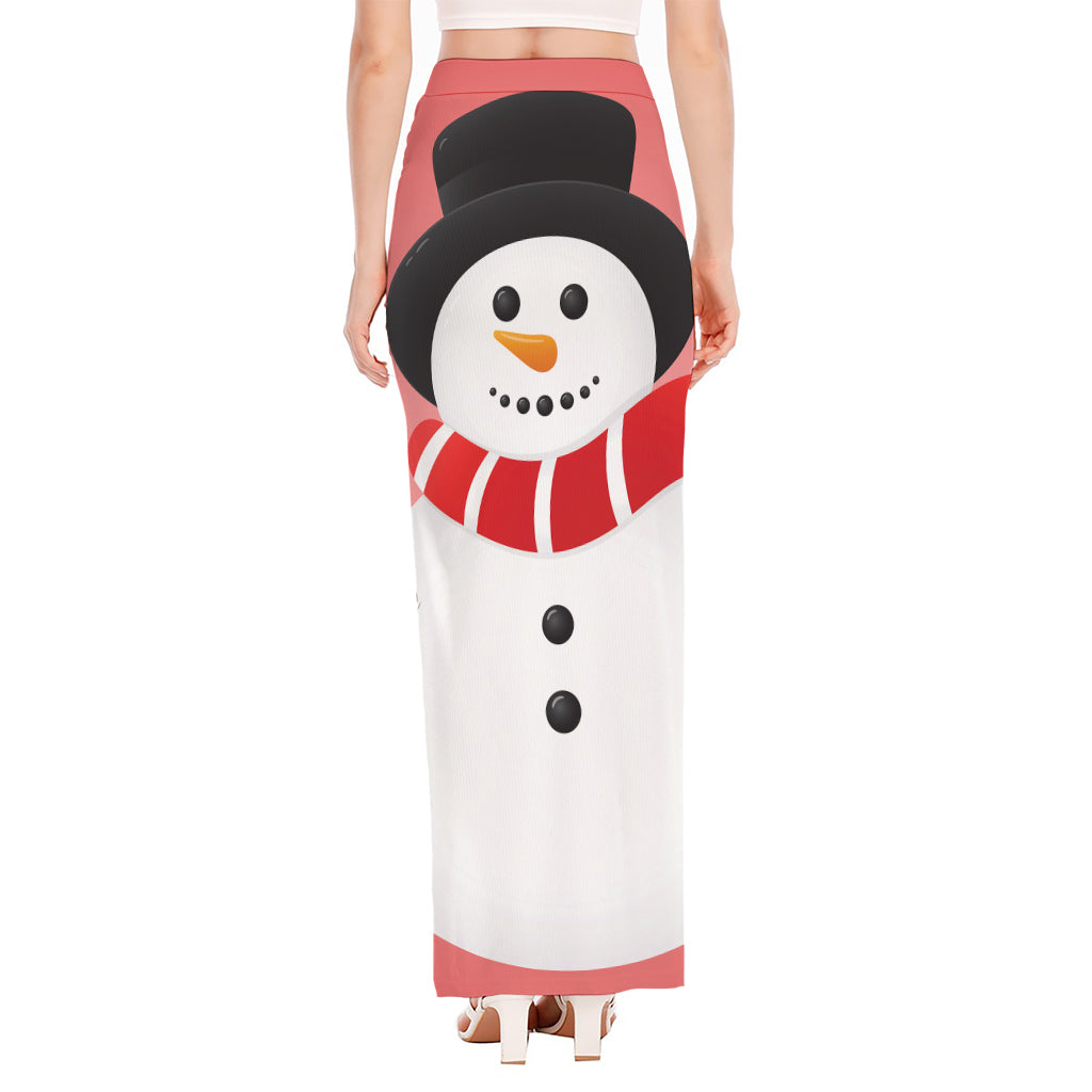 Cute Snowman Print High Slit Maxi Skirt