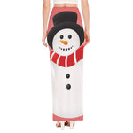 Cute Snowman Print High Slit Maxi Skirt