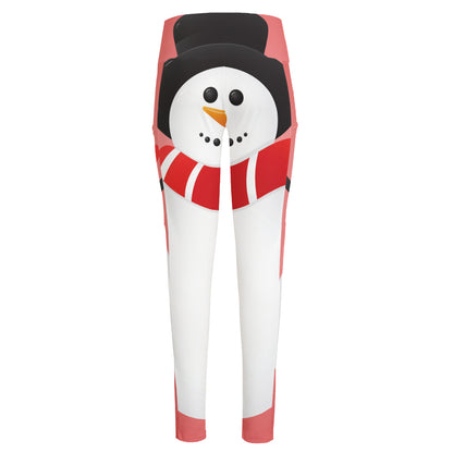 Cute Snowman Print High-Waisted Pocket Leggings