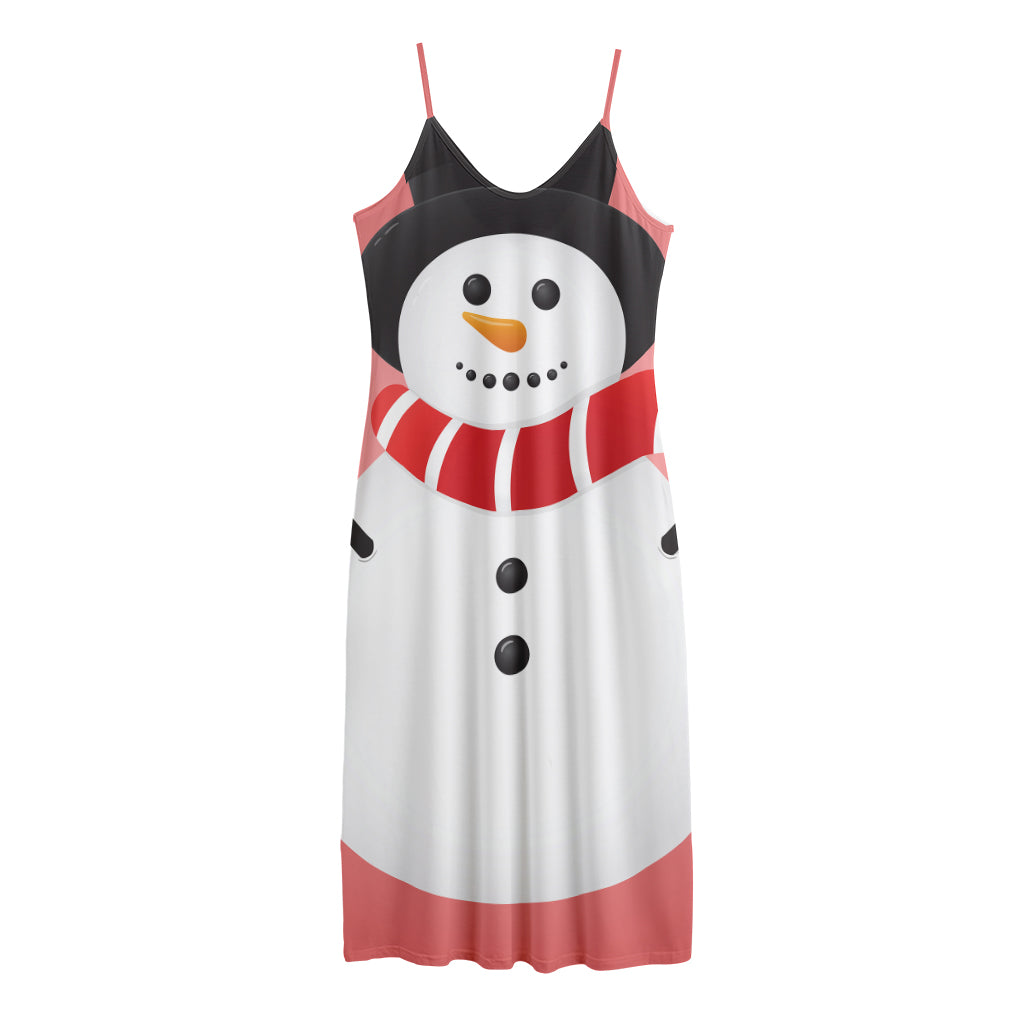 Cute Snowman Print Jersey Midi Cami Dress
