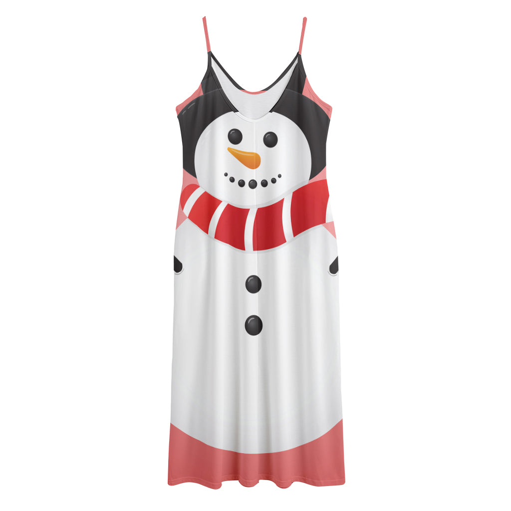 Cute Snowman Print Jersey Midi Cami Dress