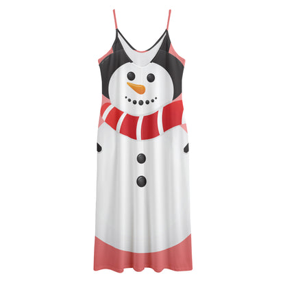 Cute Snowman Print Jersey Midi Cami Dress