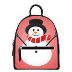 Cute Snowman Print Leather Backpack