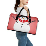 Cute Snowman Print Leather Duffle Bag